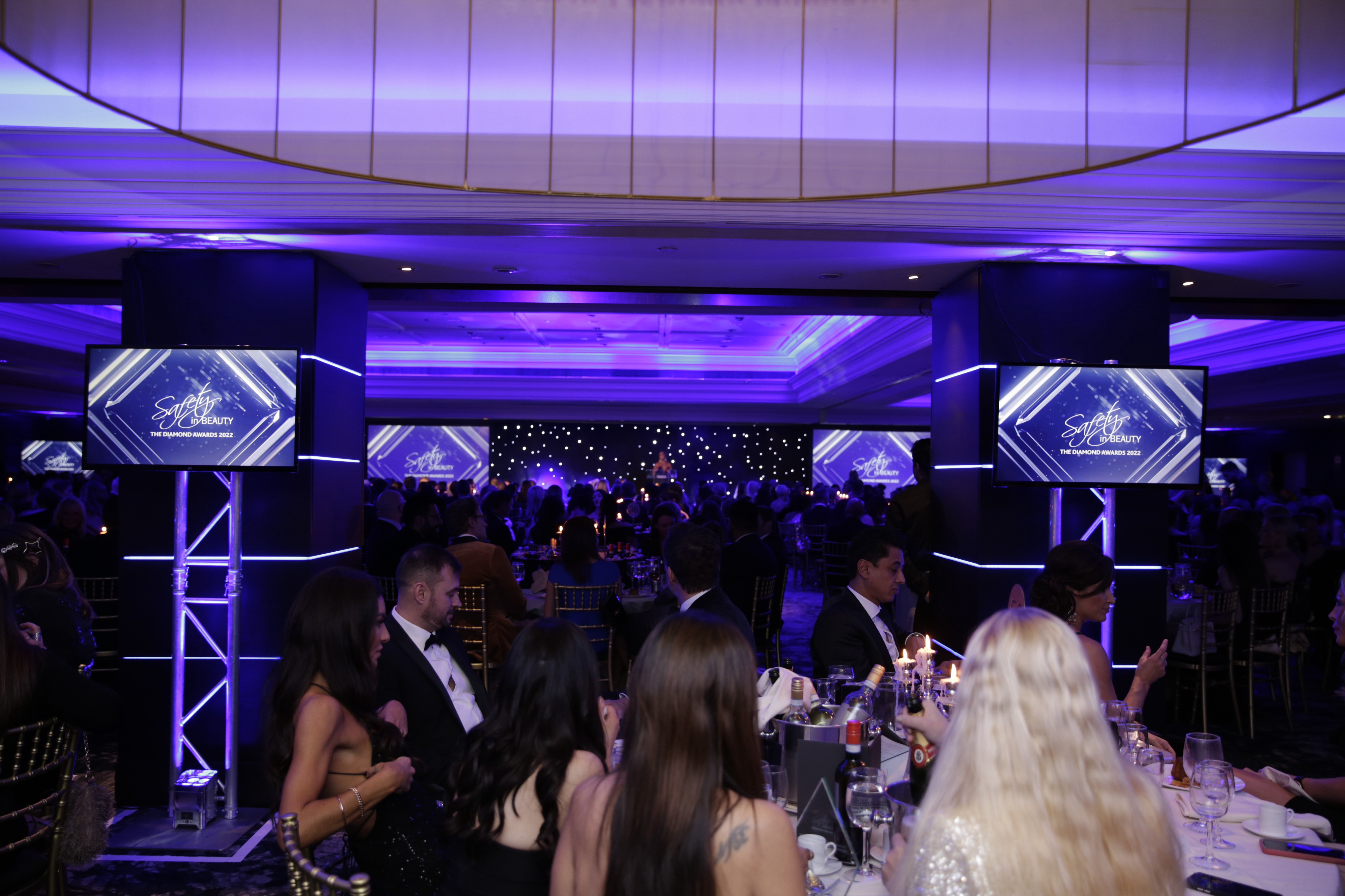 Flexy AV screen and LED wall hire at Safety In Beauty Diamond Awards 2022 at Intercontinental, Park Lane, London